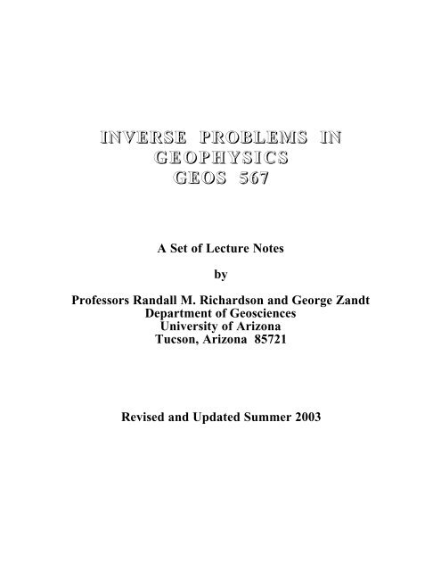 INVERSE PROBLEMS IN GEOPHYSICS GEOS 567 - Department of ...