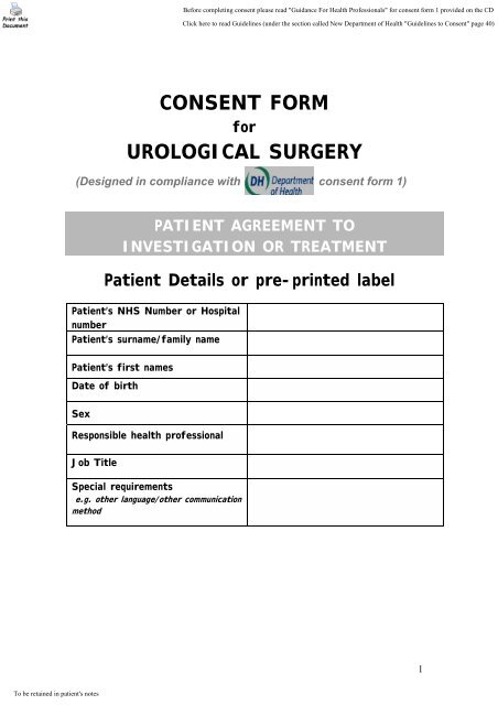 CONSENT FORM UROLOGICAL SURGERY - Pchurology.co.uk