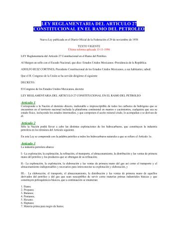 ley reglamentaria del articulo 27 constitucional en el ramo del petroleo