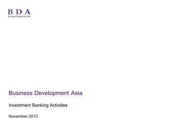 Business Development Asia Investment Banking Activities