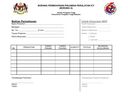 peraturan peminjaman peralatan ict - Jabatan Pengajian Tinggi ...