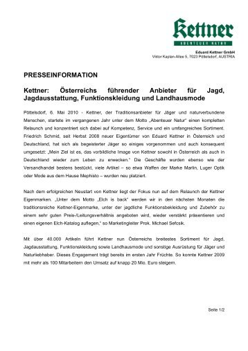 PRESSEINFORMATION Kettner: Österreichs führender Anbieter für ...