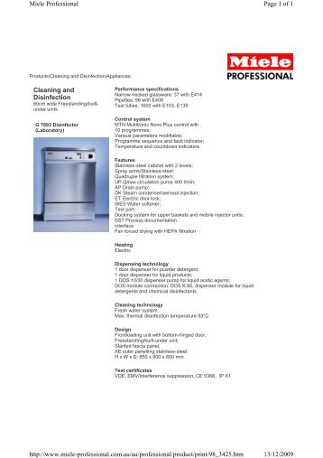 Cleaning and Disinfection Page 1 of 1 Miele Professional 13/12 ...