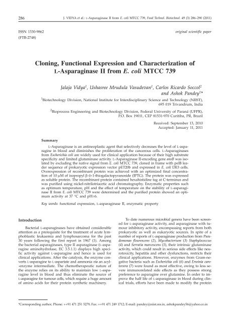Cloning, Functional Expression and Characterization of L ...