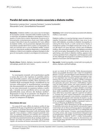 Paralisi del sesto nervo cranico associata a diabete mellito Casistica