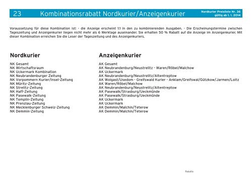 Preisliste Nr. 36 - Nordkurier