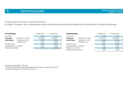 Preisliste Nr. 36 - Nordkurier