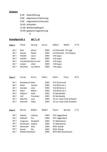 Zeitplan Kampfgericht 1 AK 7 + 9