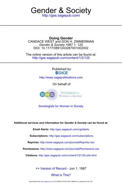 Doing Gender West Zimmerman 1987 West Zimmerman - Doing Gender.pdf - (Campus.fsu.edu