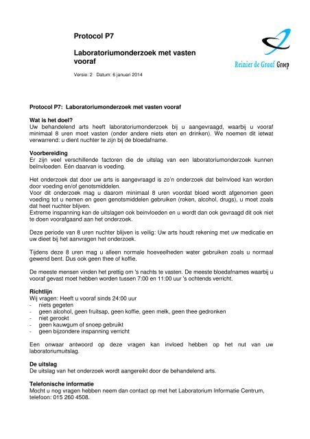 Protocollen Lab Protocol P7 Laboratoriumonderzoek met vasten vooraf