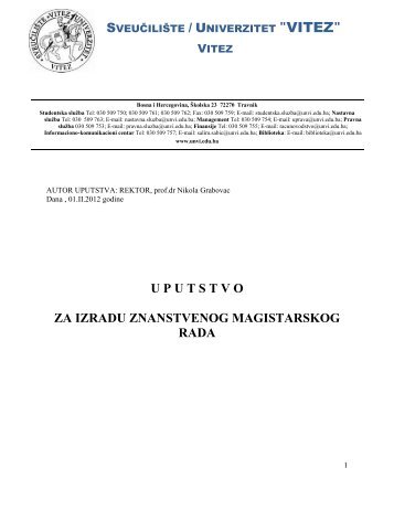 uputstvo za izradu znanstvenog magistarskog rada - "VITEZ" Travnik