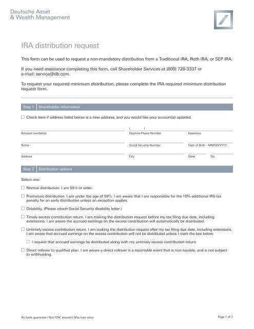 IRA Distribution Request Form - DWS Investments