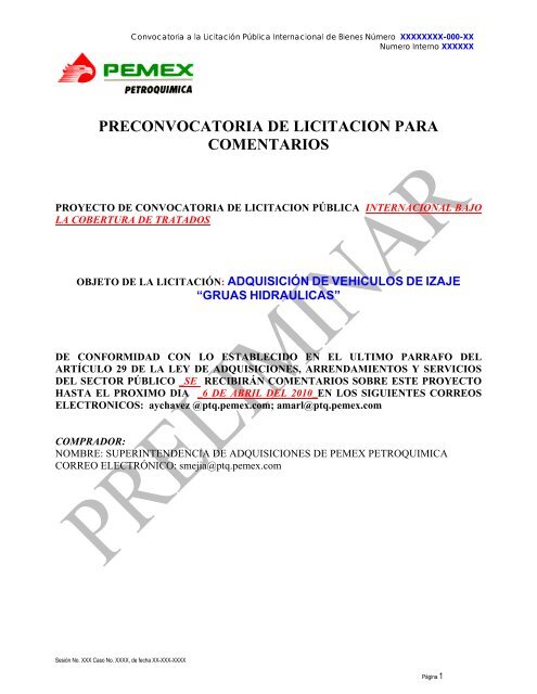 Pre-Convocatoria de vehiculos de izaje guas hidraulicas - Pemex ...