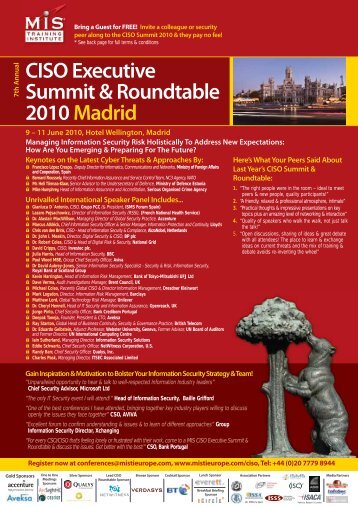CISO Executive Summit & Roundtable 2010 Madrid - MIS Training
