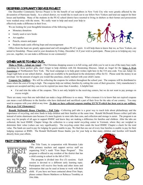 December 2012 News & Notes - Northern Adirondack CSD