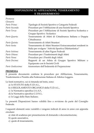 Norme Affiliazioni â Tesseramento â Trasferimenti ... - Fidal Piemonte