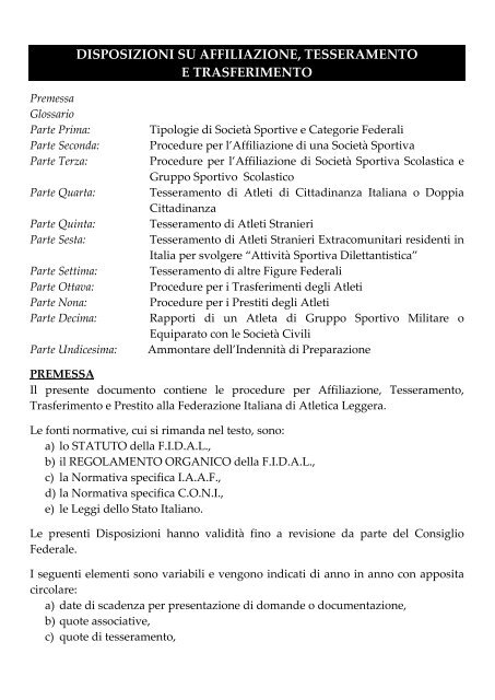 Norme Affiliazioni â Tesseramento â Trasferimenti ... - Fidal Piemonte