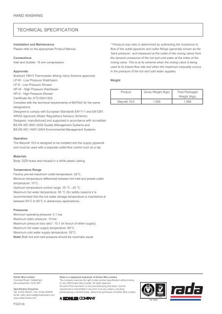 mEynELL 15/3 ThERmoSTaTiC mixing vaLvE - Rada