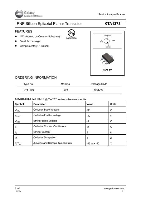 thumbnail image 2 of KEC KTB1151-Y EPITAXIAL PLANAR PNP Transistor – TO126, 5-Piece Lot 2 of 2