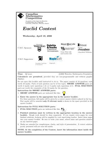 Euclid Contest 2006 - CEMC - University of Waterloo
