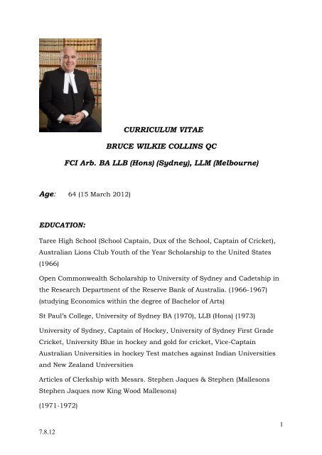 CURRICULUM VITAE BRUCE WILKIE COLLINS QC FCI Arb. BA ...