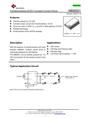 MBI6001 - Datasheets