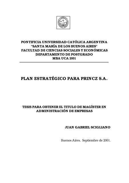 Plan Estratégico para Princz - Catálogo de la UCA