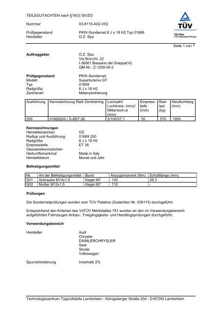 TEILEGUTACHTEN nach Ã‚Â§19(3) StVZO Nummer 03-8115-A02-V02 ...