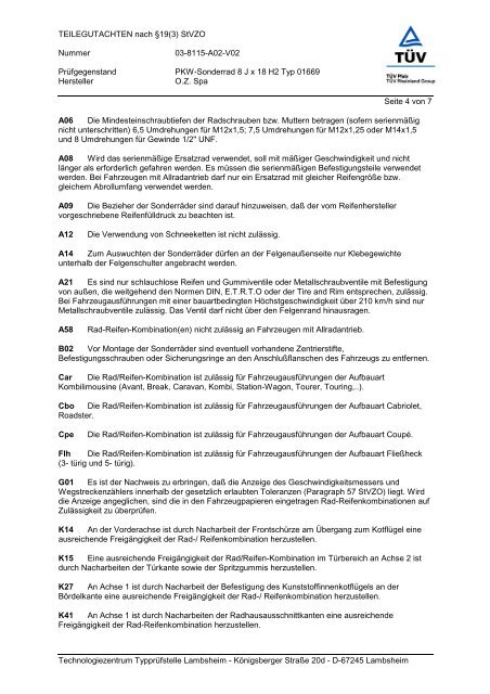 TEILEGUTACHTEN nach Ã‚Â§19(3) StVZO Nummer 03-8115-A02-V02 ...