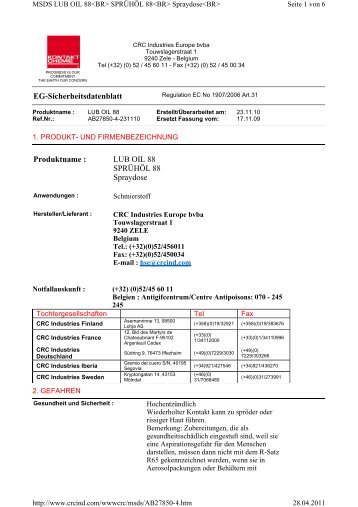 EG-Sicherheitsdatenblatt Produktname : LUB OIL 88 ... - Maagtechnic