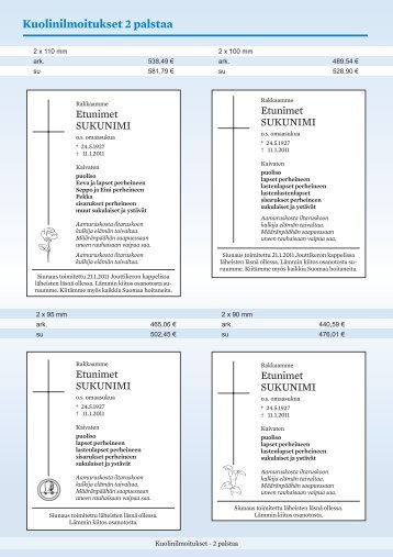 Kuolinilmoitukset 2 palstaa - Alma Media