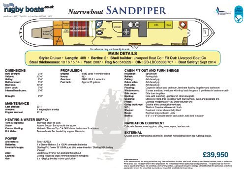 Narrowboat SANdPiPER - Rugby Boat Sales