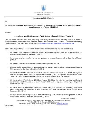 Annex 6 Pt 2 compliance - Bermuda Department of Civil Aviation