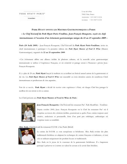 - Le Chef Exécutif du Park Hyatt Paris-Vendôme, Jean-François ...