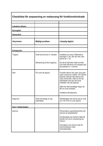 Checklista för anpassning av restaurang för funktionshindrade - Visita