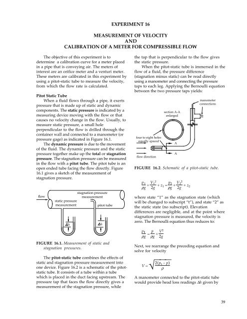 MECHANICS of FLUIDS LABORATORY - Mechanical Engineering