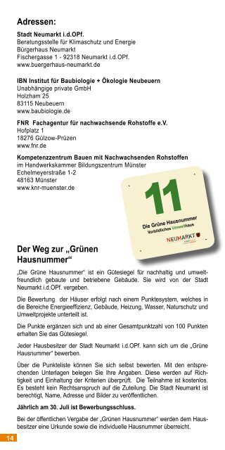 Die Grüne Hausnummer  - Stadt Neumarkt in der Oberpfalz