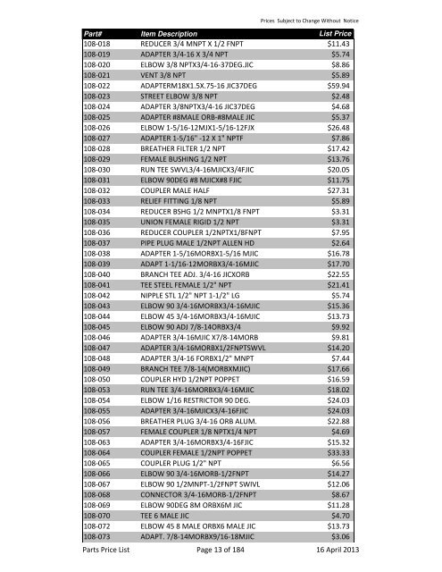 2013 Schulte Parts Price list in edit.xlsx