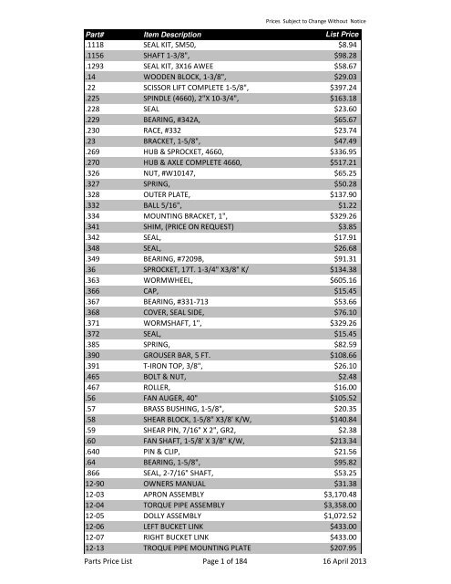 2013 Schulte Parts Price list in edit.xlsx