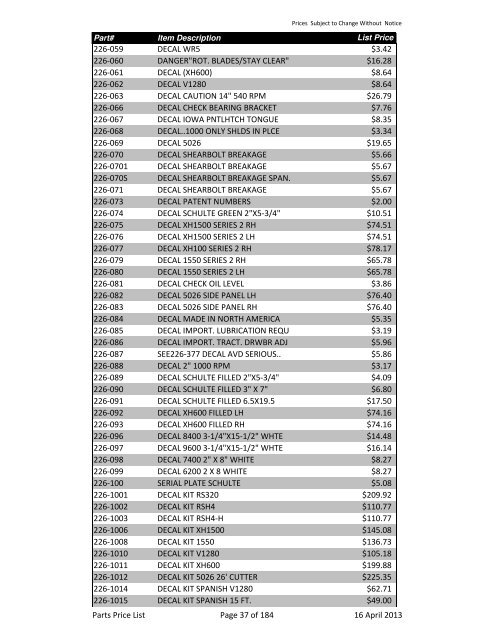 2013 Schulte Parts Price list in edit.xlsx