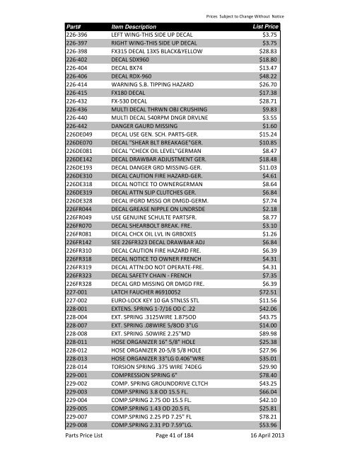 2013 Schulte Parts Price list in edit.xlsx