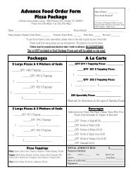 Advance Food Order Form Pizza Package