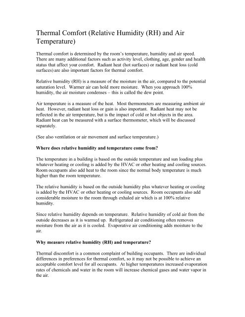 Thermal Comfort (Relative Humidity (RH) and Air ... - www4