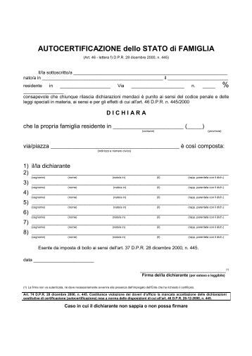 Autocertificazione Stato Di Famiglia Storico Modello Pdf Writer