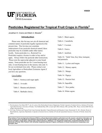 Pesticides Registered for Tropical Fruit Crops in Florida1