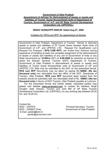Appointment of Advisor - Uttar Pradesh Tourism