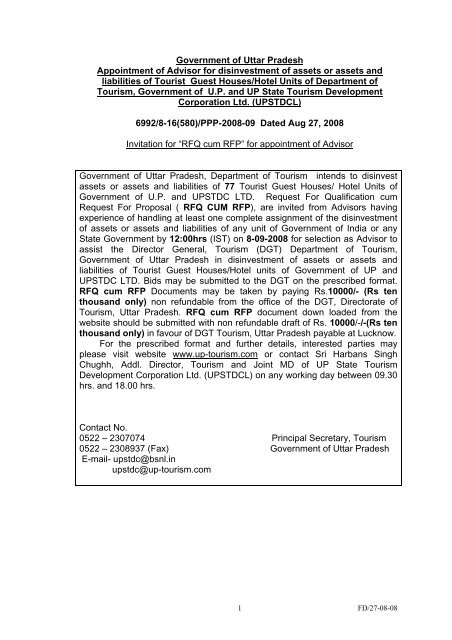 Appointment of Advisor - Uttar Pradesh Tourism