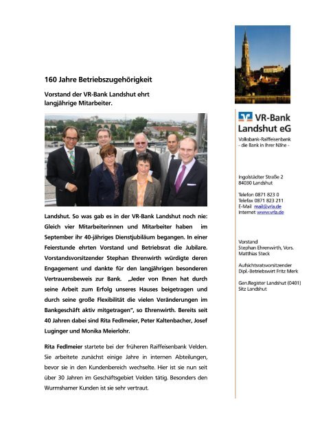 160 Jahre Betriebszugehörigkeit - VR-Bank Landshut eG