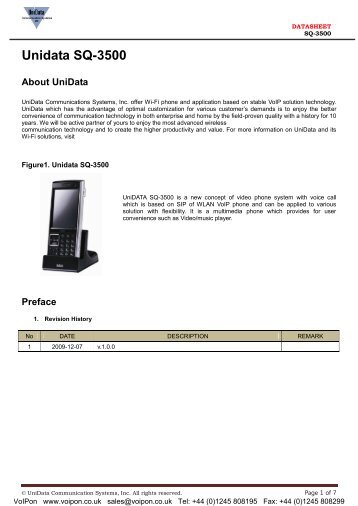 UniData SQ-3500 Datasheet (PDF) - VoIPon Solutions