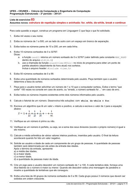 Lista 03 - CEUNES